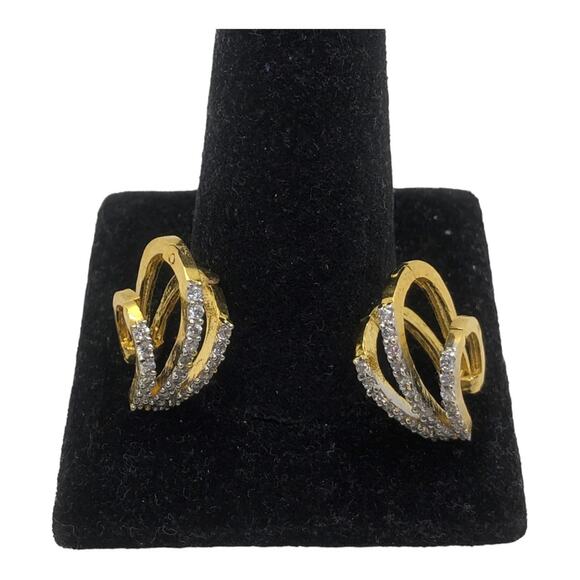 Gold Tone Metal Multiple Rhinestones Multi Loop Glamorous Vintage Post Earrings - Picture 2 of 4